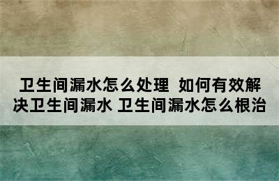 卫生间漏水怎么处理  如何有效解决卫生间漏水 卫生间漏水怎么根治